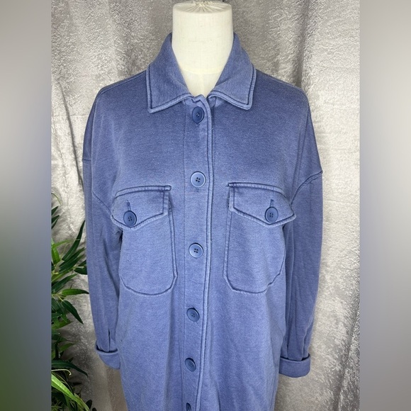 NWT Avec Les Filles Women’s Oversized Button-Down Jacket Blue Sz M - Picture 2 of 12